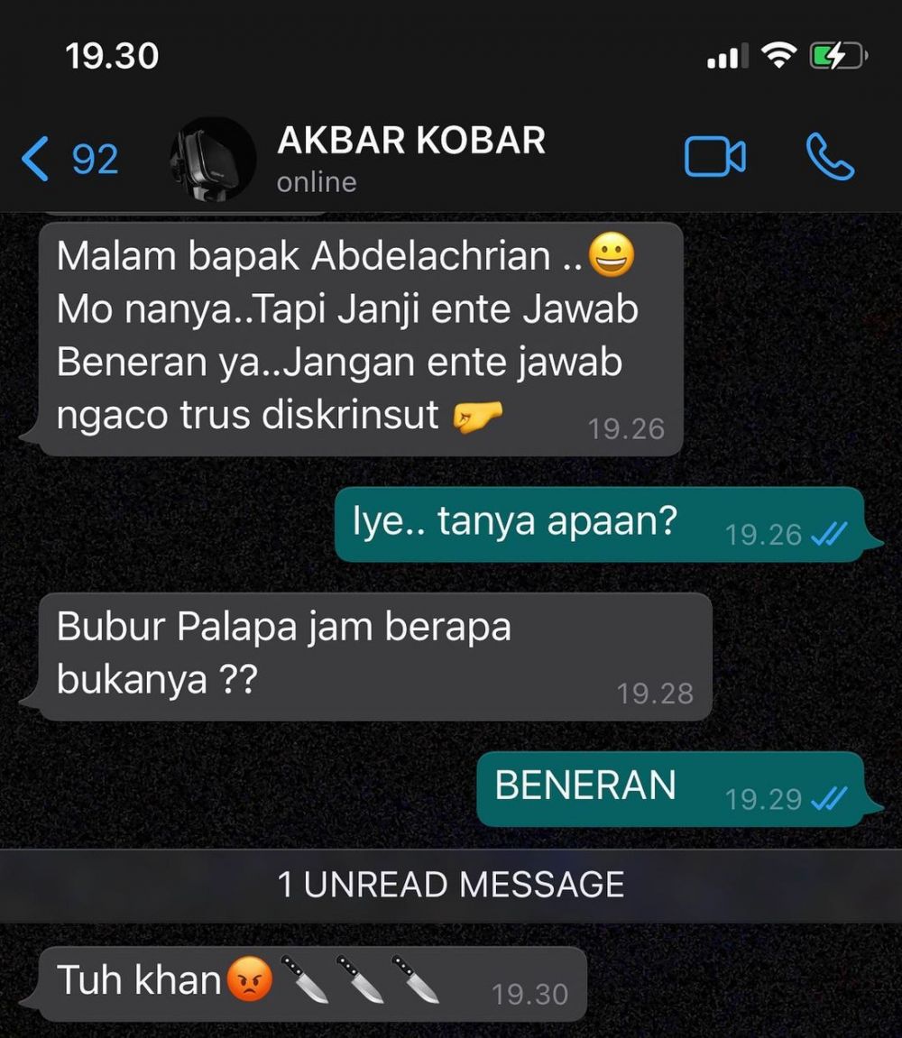 Chat Abdel dan Akbar yang bkin tepuk jidat sambil guling-guling